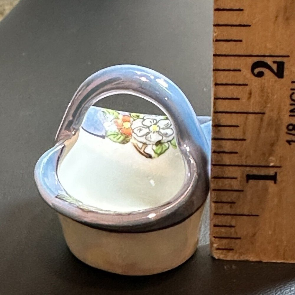 Vintage Noritake Miniature Basket 2.25 Inch Floral Hand Painted Japan Signed - Picture 8 of 9